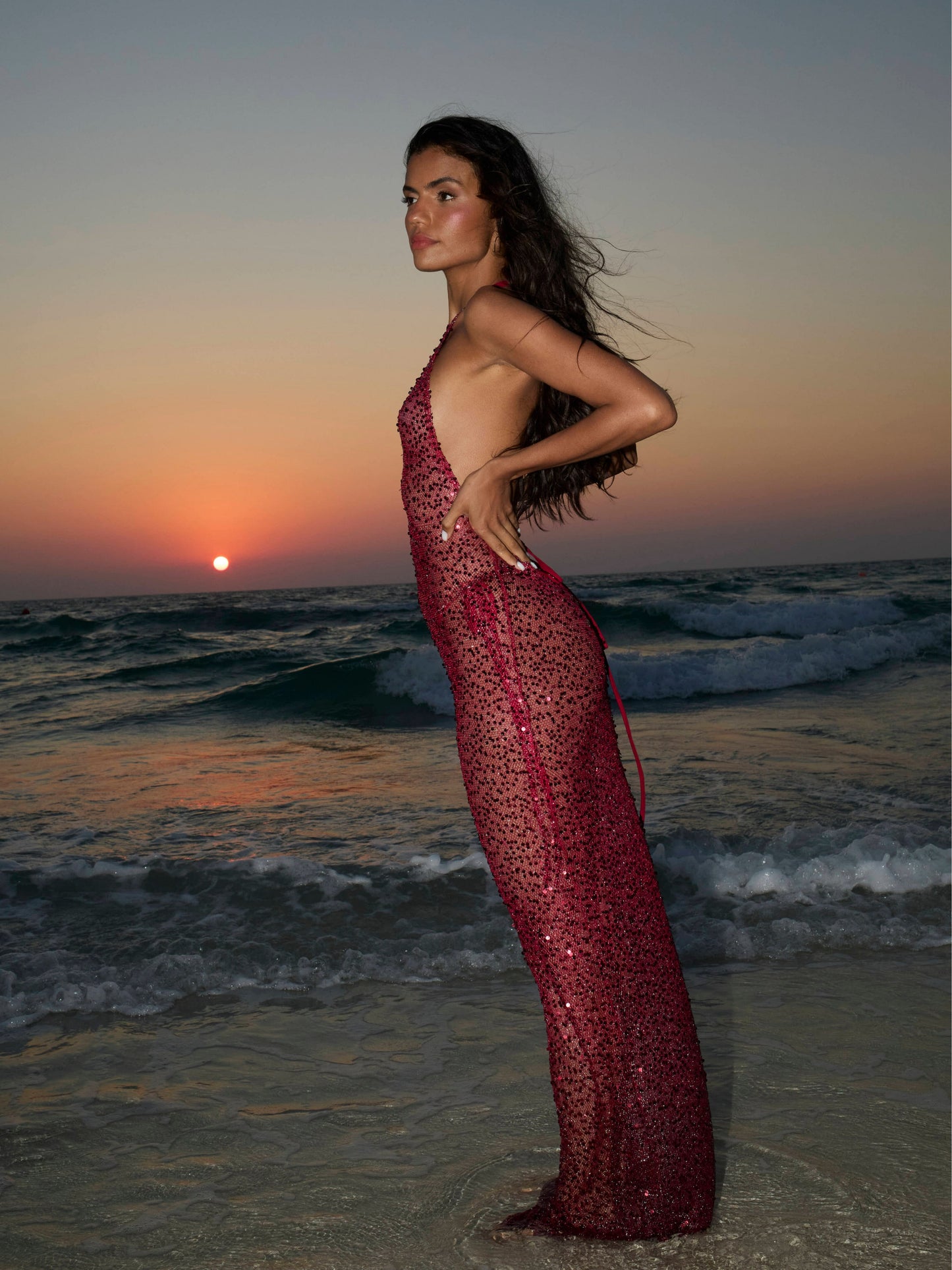 ARUBA GLIMMER BACKLESS MAXI DRESS