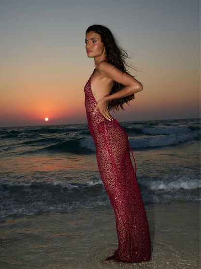 ARUBA GLIMMER BACKLESS MAXI DRESS